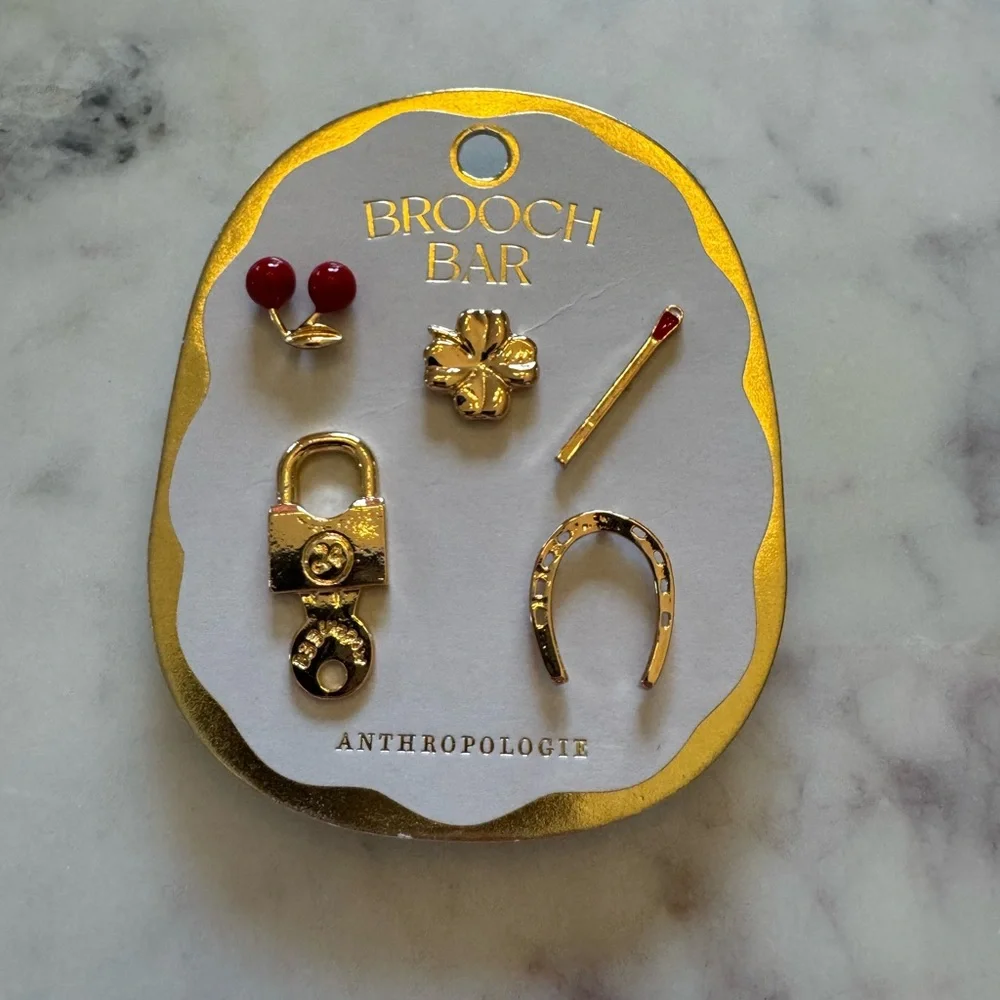 NWT Anthropologie Assorted Mini Brooches Set of 5 🍒🧲🔐🍀